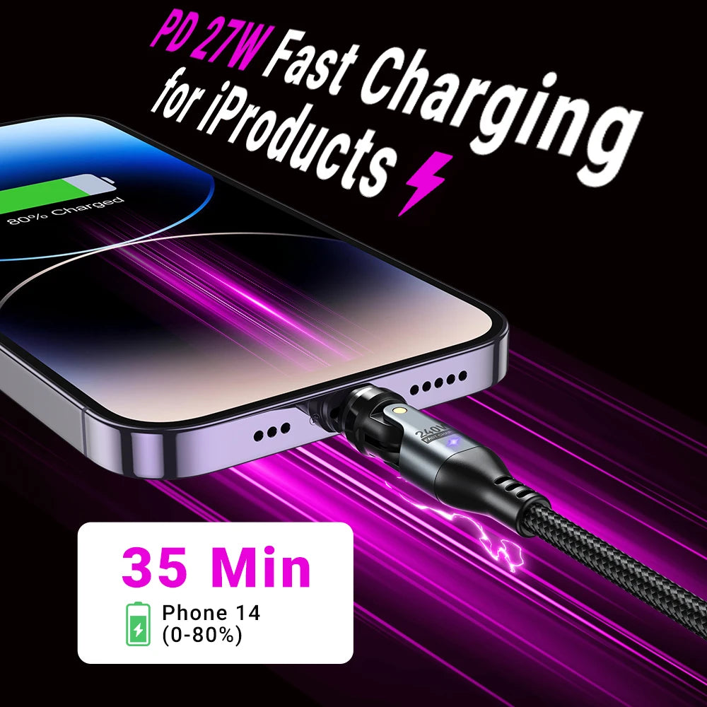 240W PD Magnetic Charging Cable – 48V 5A USB-C for Laptops, Phones & Tablets