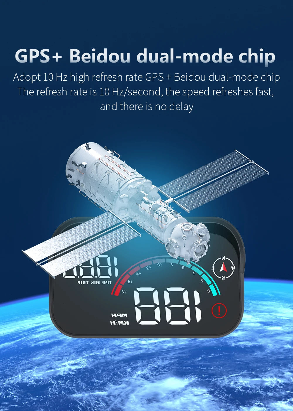 RYSJM Dual-Mode GPS & OBD Car Head-Up Display – Speed HUD with Compass, Large Font & Overspeed Alarm (Universal Fit