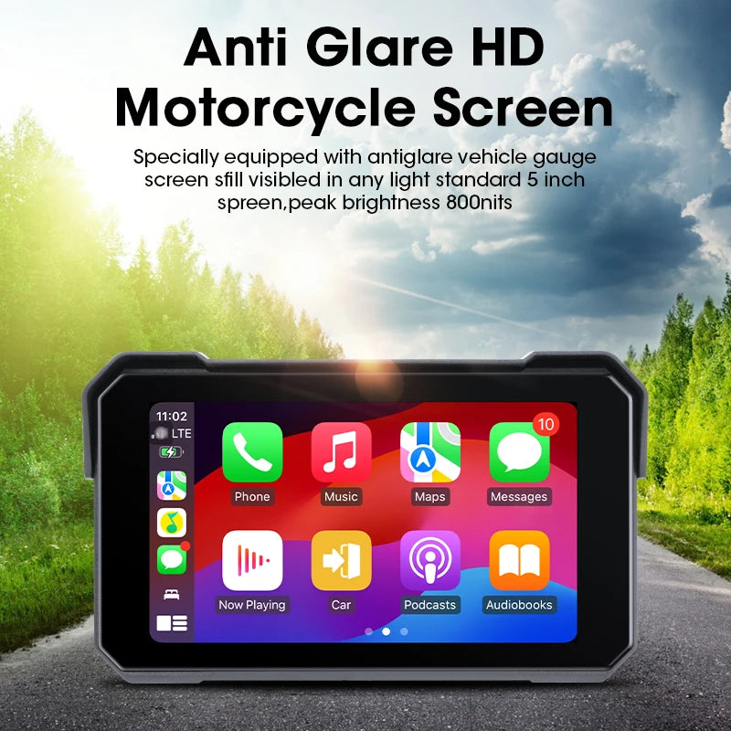 Jansite Portable Motorcycle CarPlay Screen – Dual Bluetooth, WiFi, IPX7 Waterproof