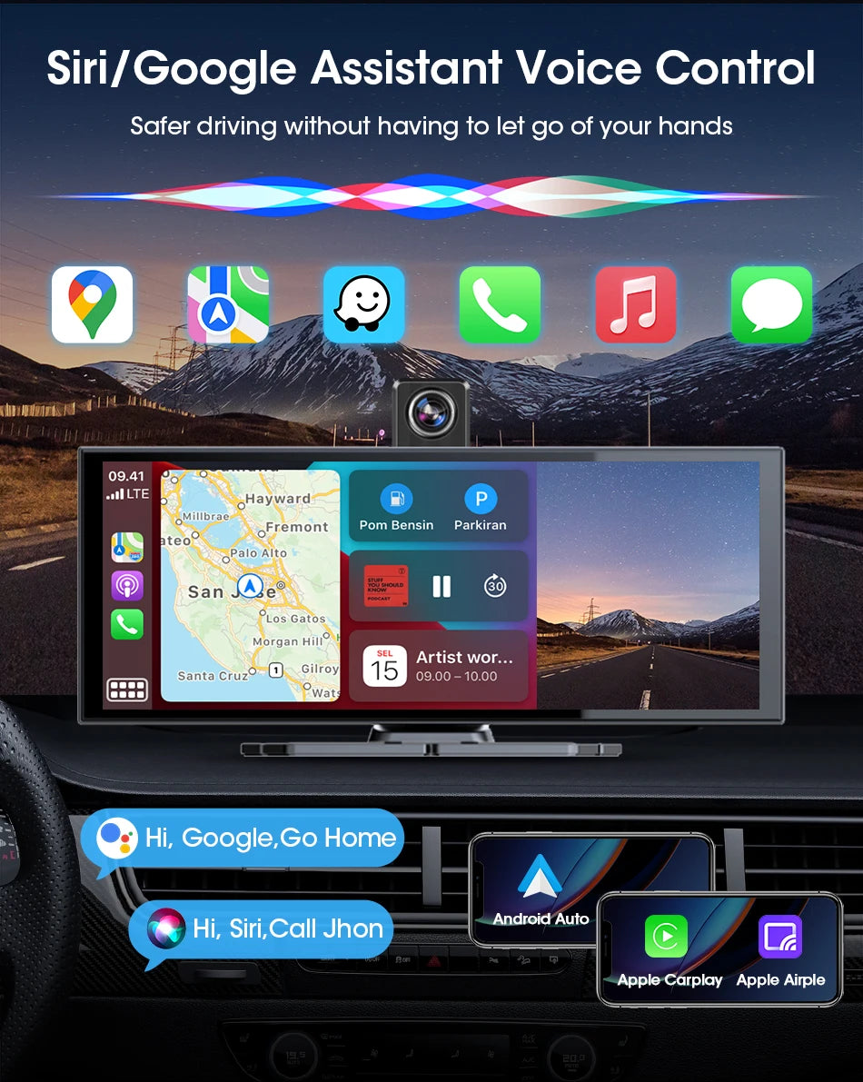 T369 11.26″ Wireless CarPlay Screen with 4K Rotatable Camera
