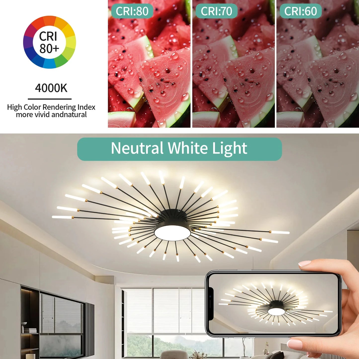 AuroraRealm Modern Black LED Ceiling Light | Large Diameter, Remote Control