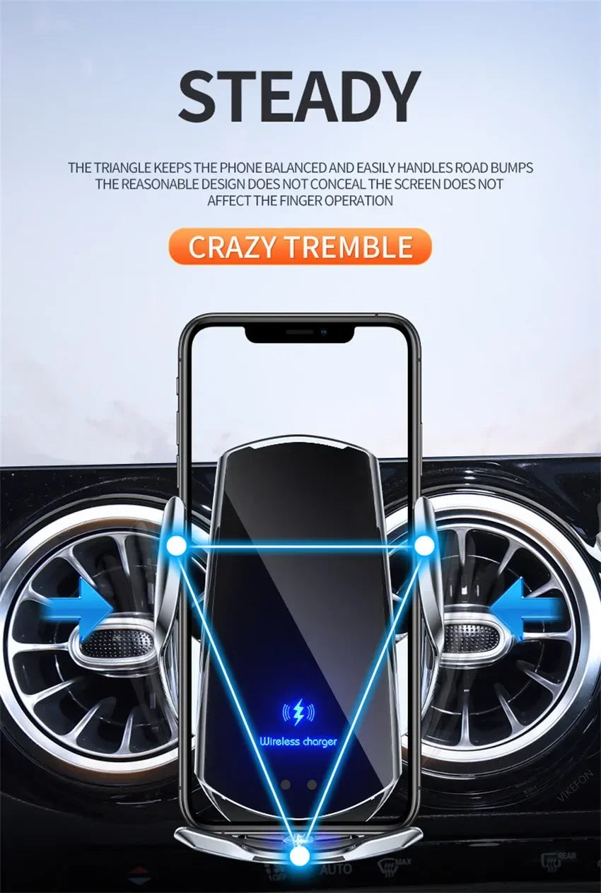 VIKEFON Qi 100W Wireless Car Fast Charger with Cooling Fan & One-Hand Operation