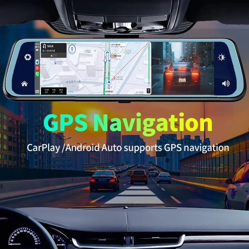 10″ 4K Car DVR Touch Screen with Wireless CarPlay & Android Auto – Front & Rear Dash Cam