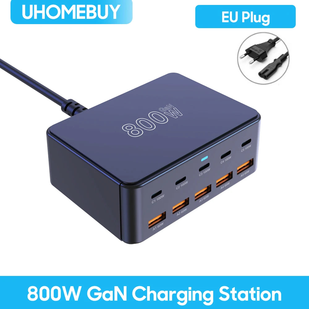 BK-123D 800W GaN Fast Charger – Multi-Port USB-C 100W PD for Laptops & Phones