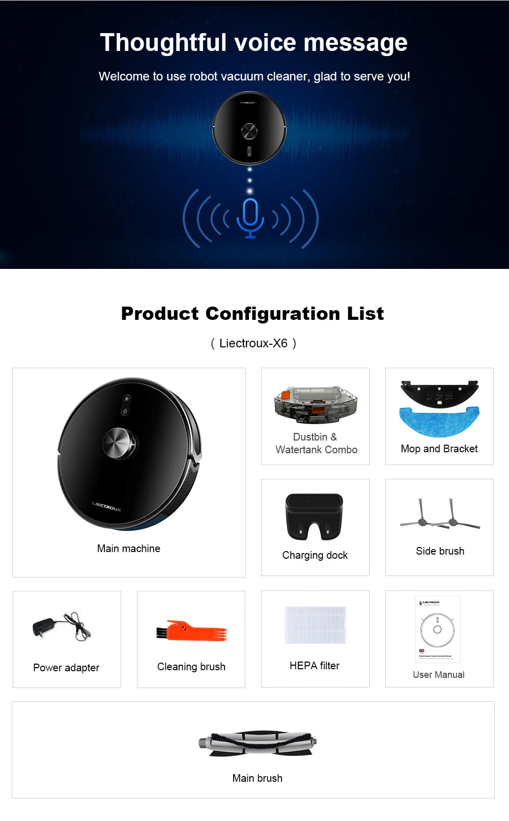 Liectroux X6 Smart Robot Vacuum Cleaner – Laser LiDAR, Y-Shape Mopping, 6500Pa Suction