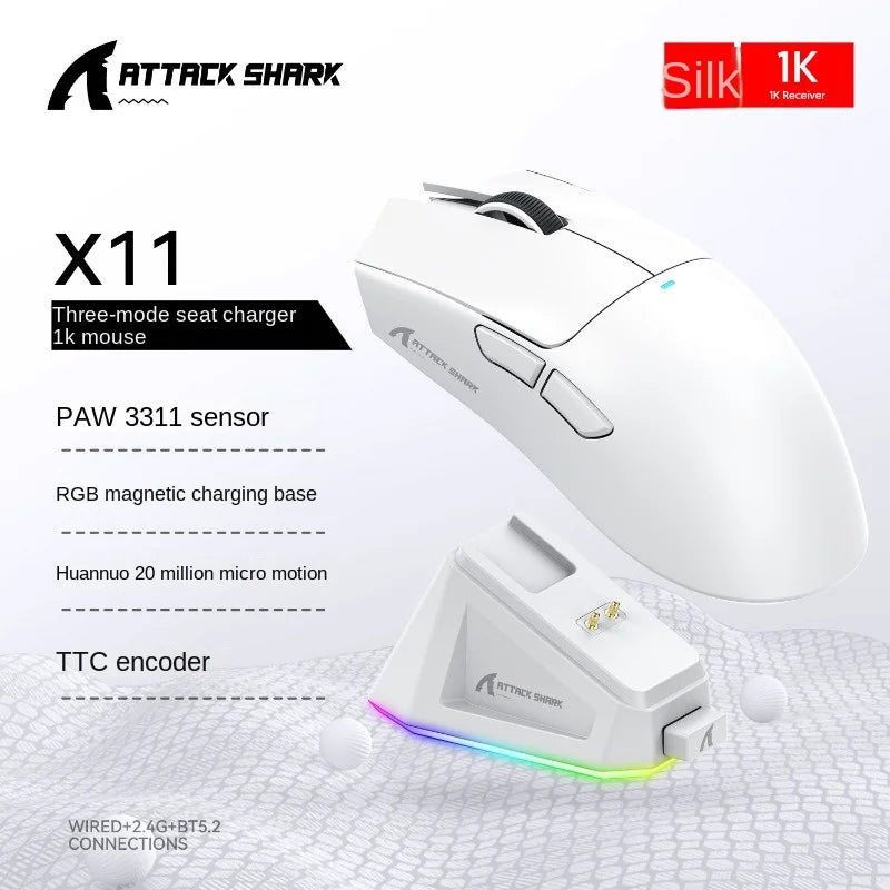 Attack Shark X11 Triple-Mode Wireless Gaming Mouse – PAW3395, 22,000 DPI, Magnetic Charging Dock