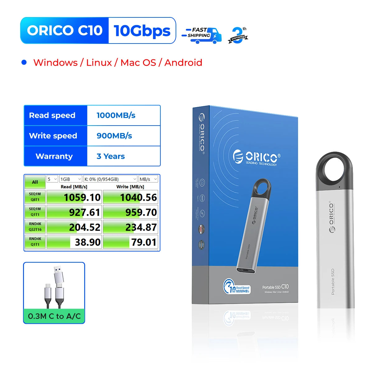 ORICO C10 / C5 USB 3.2 Portable SSD – 10Gbps High-Speed External Drive for Laptop & Desktop