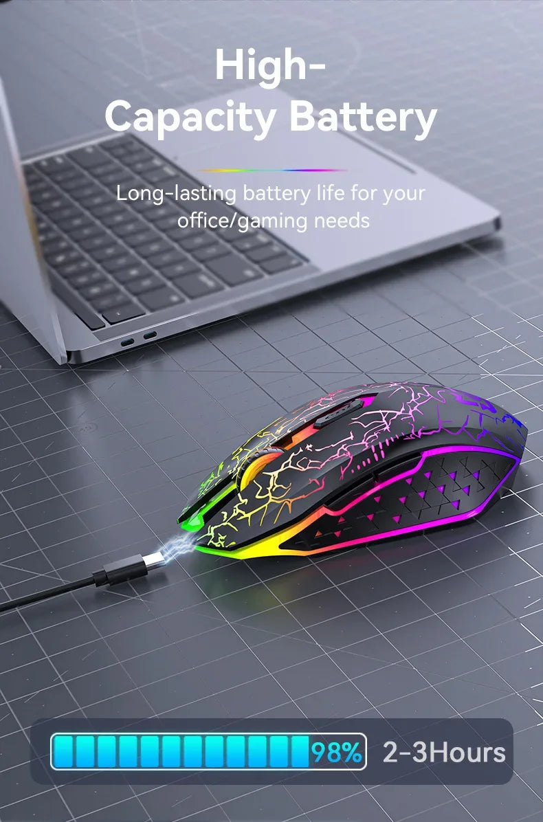 Bluetooth 5.2 & 2.4G Wireless Gaming Mouse – Rechargeable, Silent Click, 6-Button