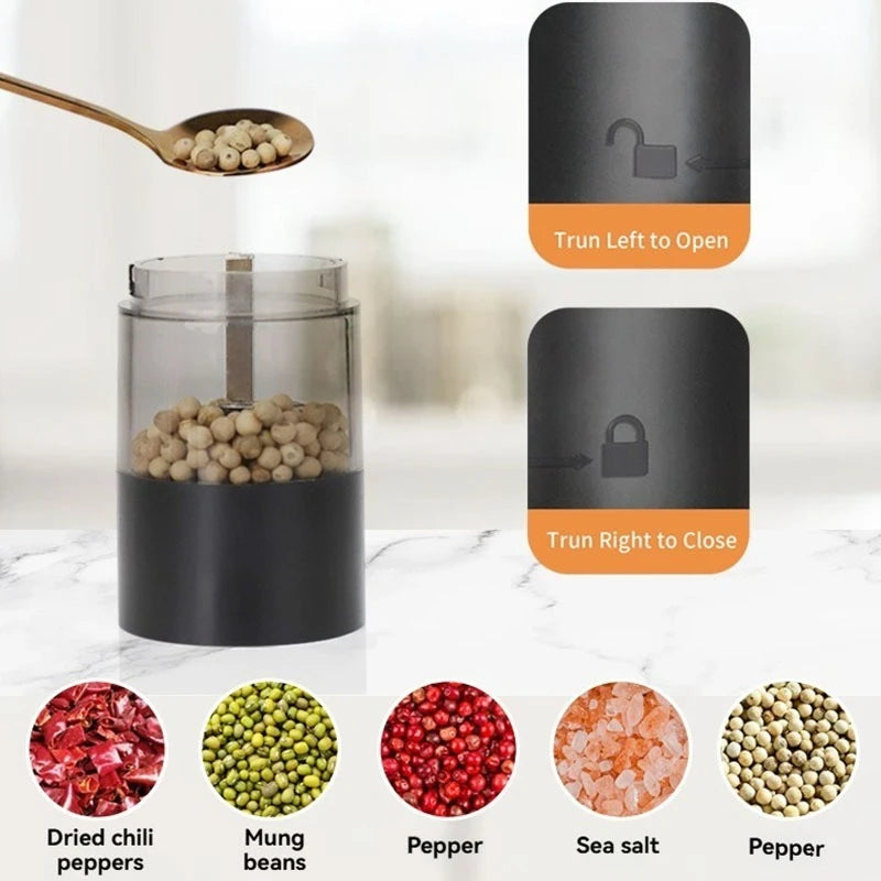 Electric Salt & Pepper Grinder – USB Rechargeable Automatic Spice Mill with Adjustable Grind