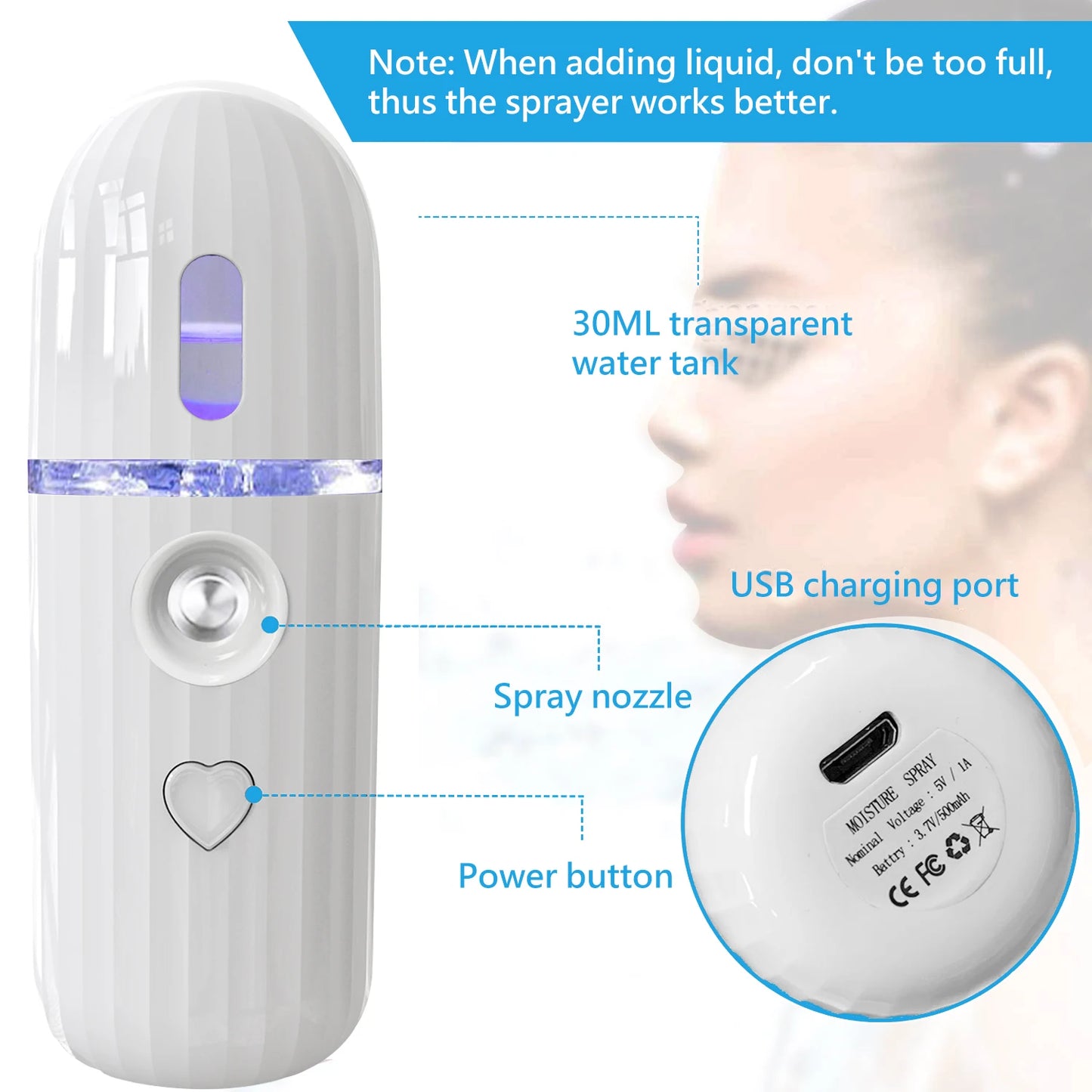 OEMG Nano Ionic Facial Mister – Rechargeable Portable Hydrating Face Mist Sprayer