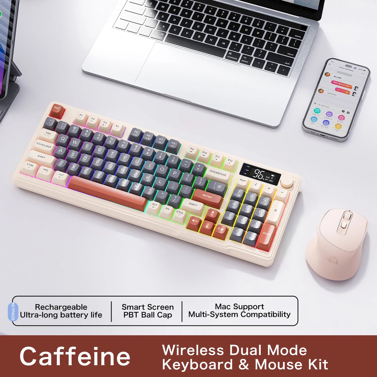 FREEWOLF M96 Wireless Keyboard & Mouse Combo – Dual Mode, Smart Screen, RGB Backlight
