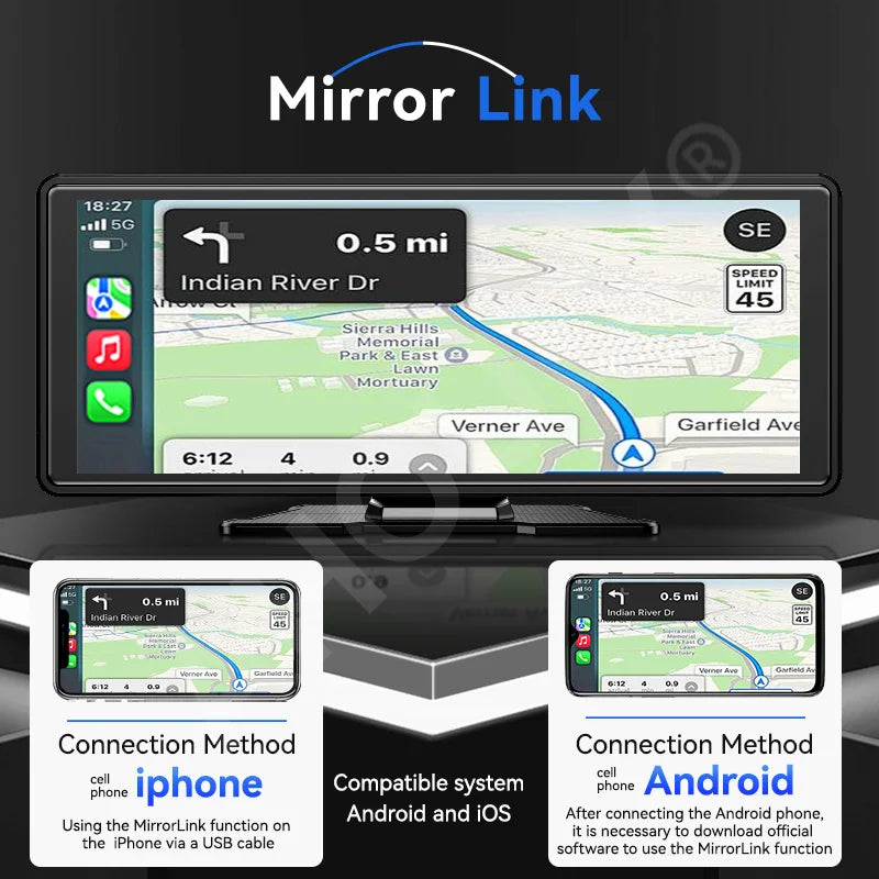 Venbes 10.26” Portable Wireless CarPlay & Android Auto Screen – Universal Fit