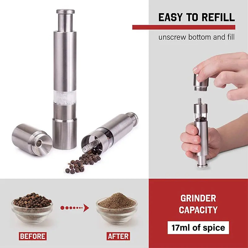 Stainless Steel Finger Salt & Pepper Grinder – Manual Thumb-Press Spice Mill (Eco-Friendly, No Battery)