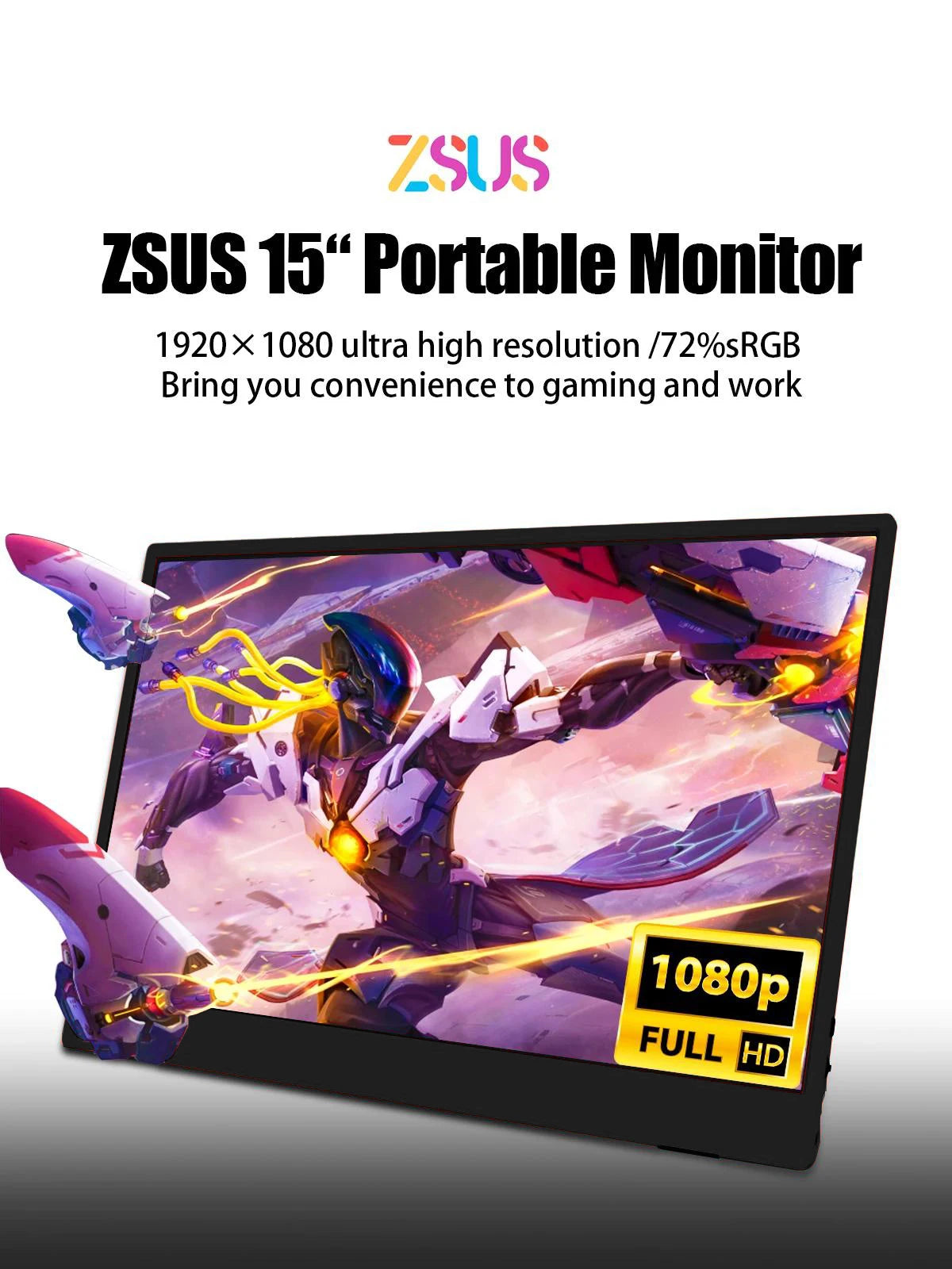 ZSUS 15.6″ Portable Monitor 1080P IPS | USB-C Type-C | HDR10 | Built-in Speakers | Laptop Display