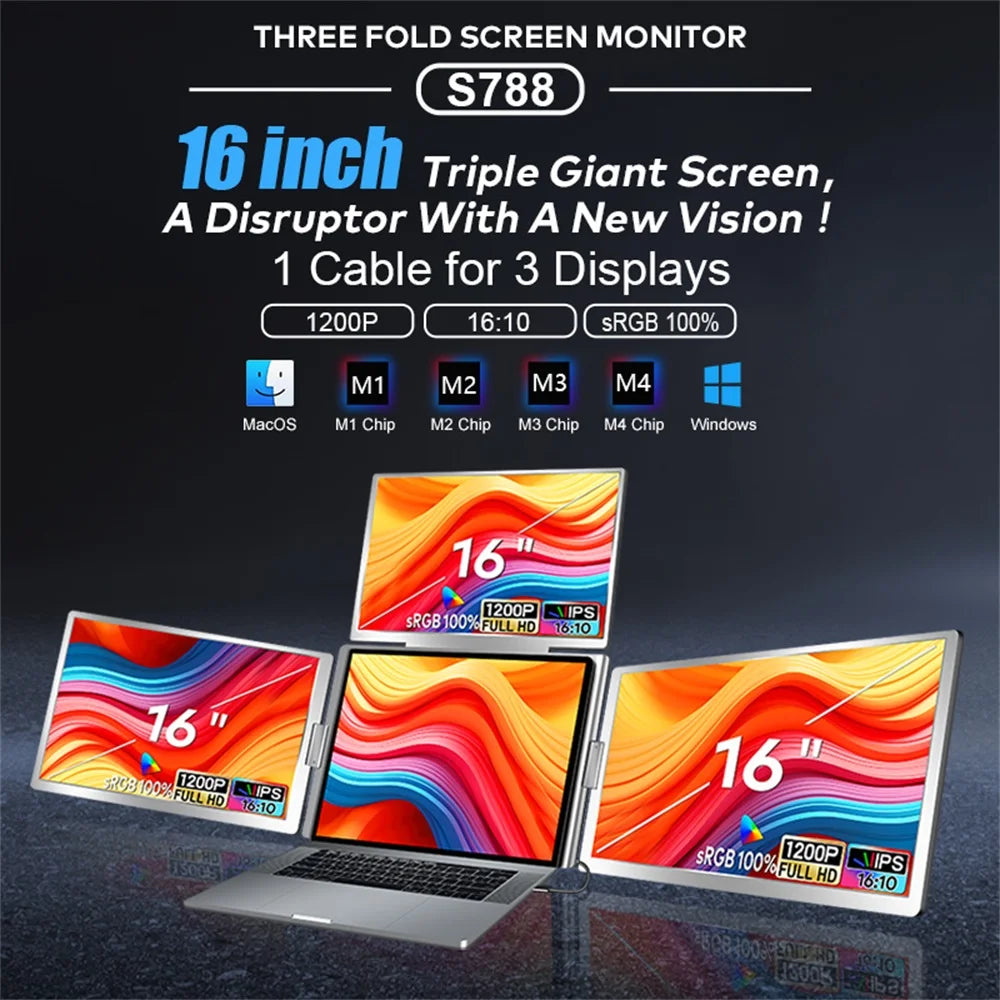 Rospider 16″ Portable Monitor – 1920×1200 IPS, 16:10, USB-C Swivel Display
