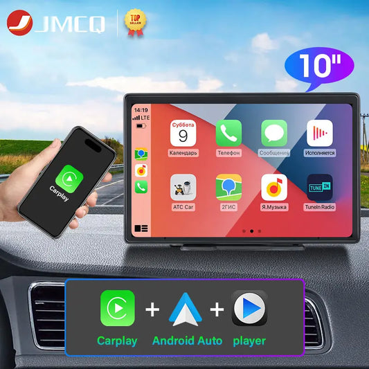 JMCQ 10” Wireless CarPlay & Android Auto Smart Screen – Touch Display with Bluetooth Calling