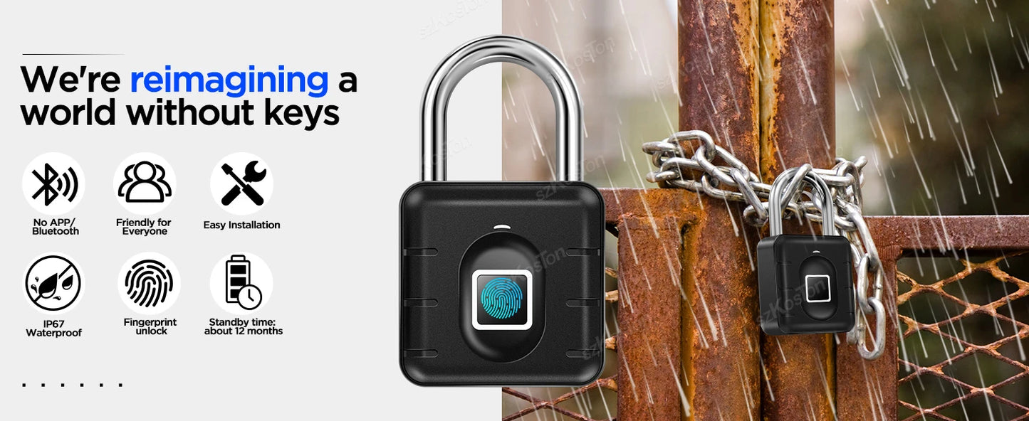 Fingerprint Padlock – IP67 Biometric Keyless Lock for Locker, Luggage & Gate