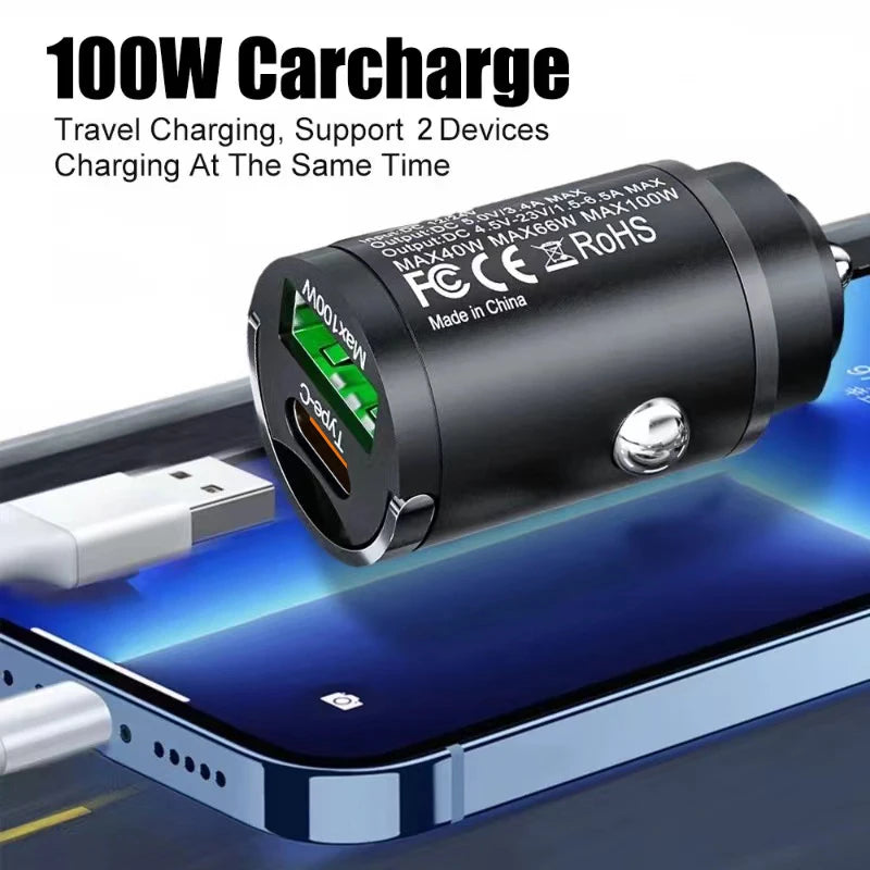 100W Car Charger Lighter – Quick Charge 3.0 + USB-C Fast Charger