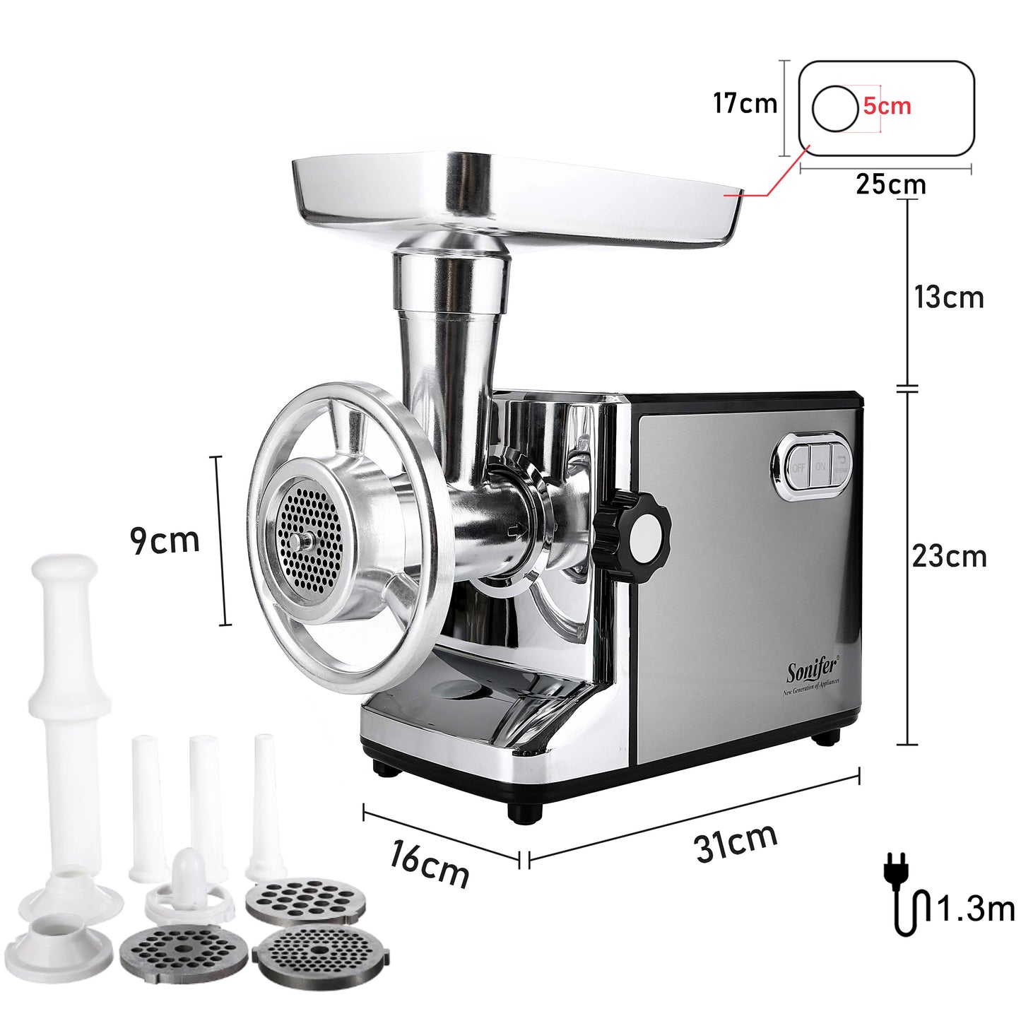 SONIFER Heavy Duty Meat Grinder – 3000W Max Power, Stainless Steel Mincer with Sausage Maker