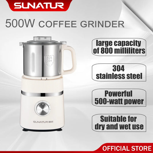 SUNATUR 500W Electric Food Grinder – 800ml Stainless Steel Grinding Cup with 4 Blades