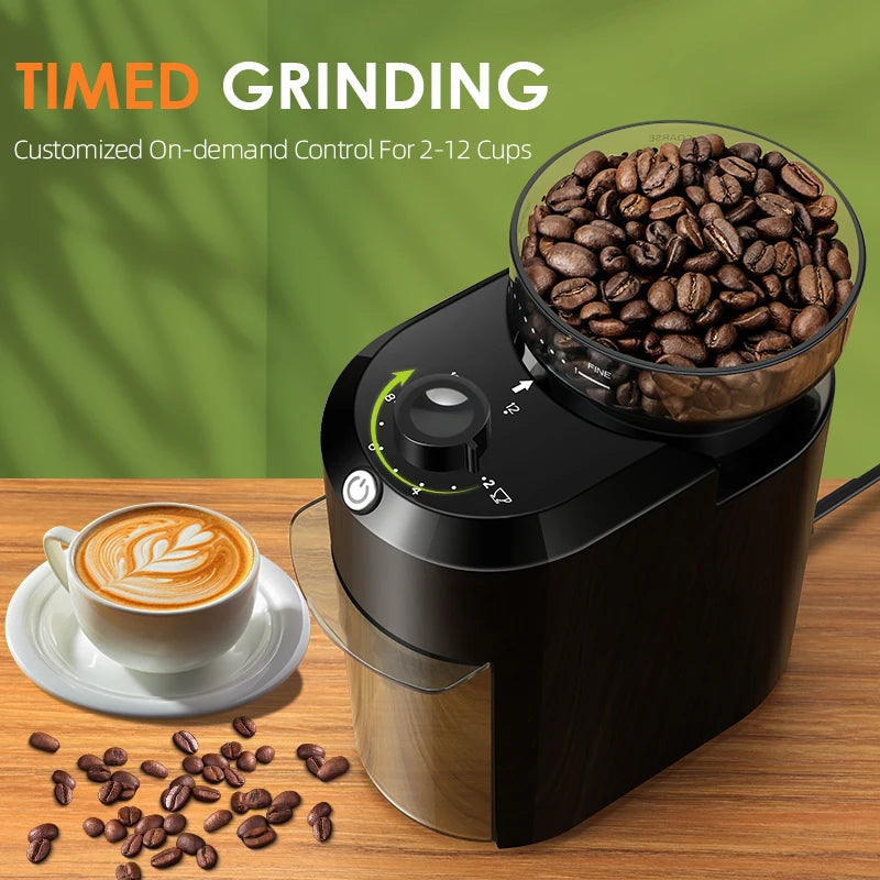 KIRAINAFLY Professional Electric Burr Coffee Grinder – 28-Level Flat Burr, 2–12 Cup Control
